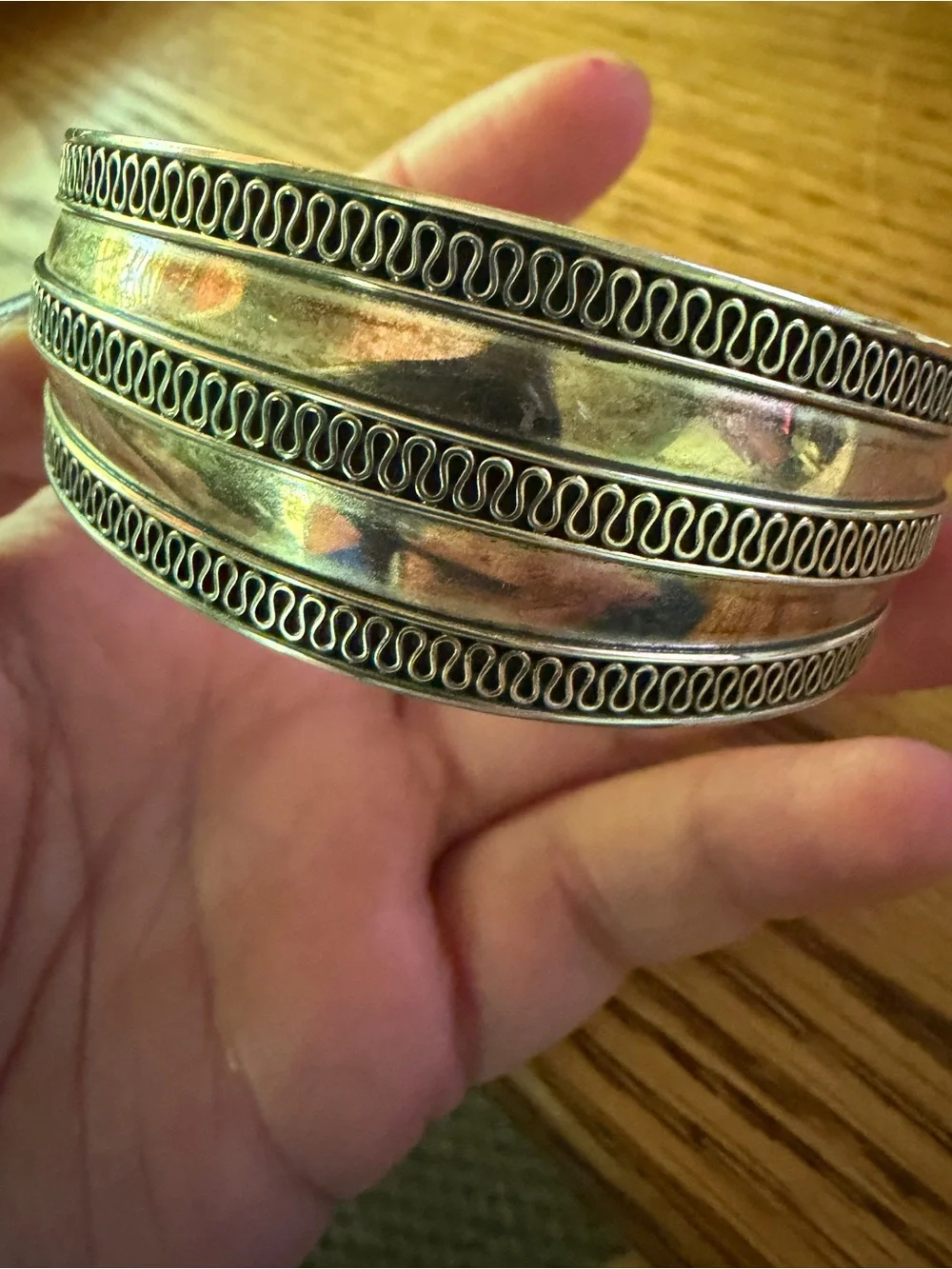 Beautiful Sterling Silver 925 Cuff with Inlay Detail - 1” wide